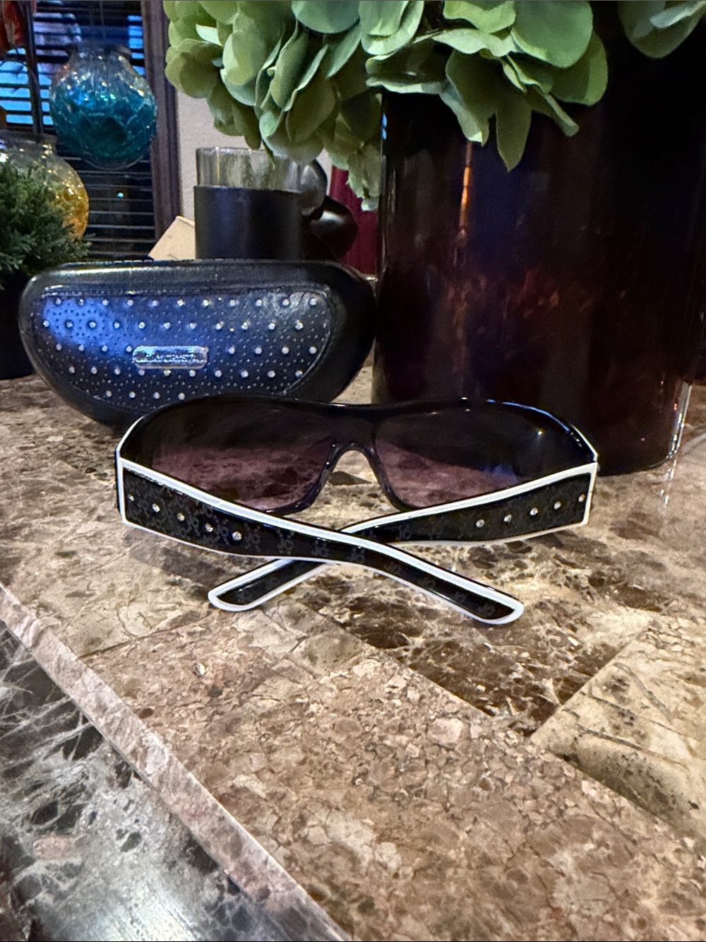 Black Swarovski Crystal-Trim Shield Sunglasses - Picture 5 of 14
